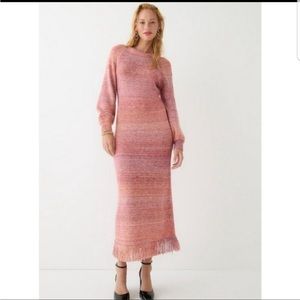 J CREW Limited Edition Sweater Maxi Dress Space Dyed Stripe Pink Wool Fringe 2X